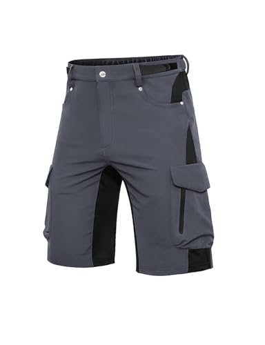 Cycorld Kurze Hosen Herren, Atmungsaktiv Cargo Shorts Wasserabweisend Wanderhose Cargohose MTB Hose Herren Kurz mit 6 Taschen Bermuda Treking Sport Outdoorhose Stretch Sommer(Grau Ohne Pads, XXL) von Cycorld