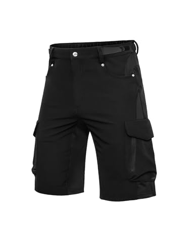 Cycorld Kurze Hosen Herren, Atmungsaktiv Cargo Shorts Wasserabweisend Wanderhose Cargohose MTB Hose Herren Kurz mit 6 Taschen Bermuda Treking Sport Outdoorhose Stretch Sommer(Schwarz Ohne Pads, 3XL) von Cycorld