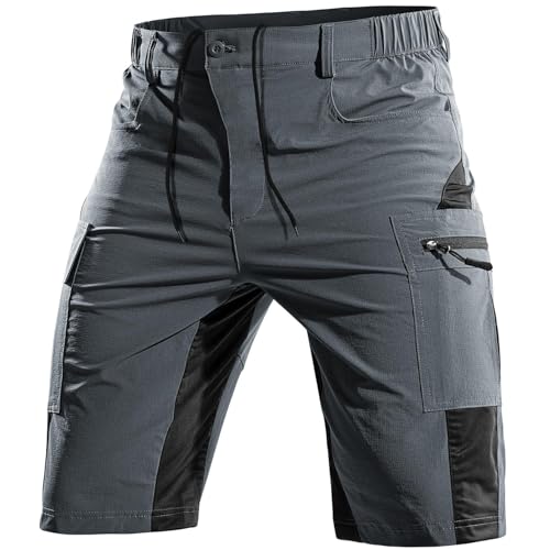 Cycorld Kurze-Hosen-Herren,Wanderhose MTB Hose Herren Kurz Atmungsaktiv Schnelltrocknende Bermuda Cargo Shorts Arbeitshosen Männer Kurz Radhose Fahrradhose Mountainbike(Grau,3XL) von Cycorld