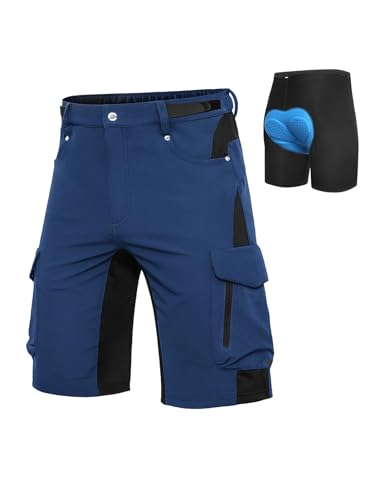 Cycorld MTB Hose Herren Fahrradhose, Schnelltrocknende MTB Shorts Herren Mountainbike Hose Baggy Bike Shorts, Atmungsaktiv Radhose mit Verstellbaren Klettverschlüssen (Indigo+Blaue Pad, S) von Cycorld