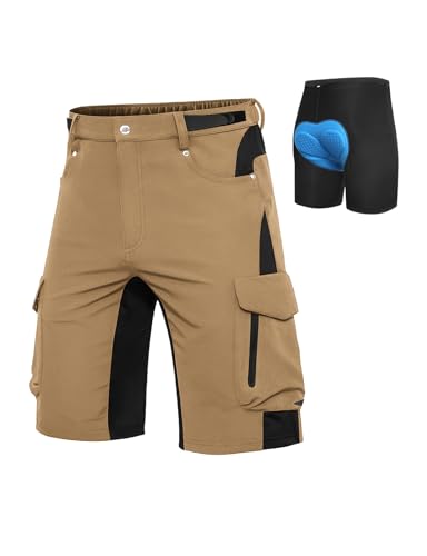 Cycorld MTB Hose-Kurz-Herren-Fahrradhose-Gepolstert, Schnelltrocknende MTB Shorts Herren Radlerhose Atmungsaktiv Radhose Herren Kurz mit Verstellbaren Klettverschlüssen (Khaki, S) von Cycorld