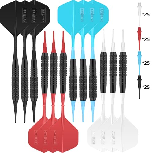 CyeeLife 18g Soft Dartpfeile. Neue sehr stabile und biegsame Kunststoffschäfte und Flights aus einem Stück.12 Stück In 4 Farben mit 100 Spitzen CyeeLife 18g Soft Dartpfeile. Neue sehr stabile und biegsame Kunststoffschäfte und Flights aus einem Stück.12 Stück In 4 Farben mit 100 Spitzen von CyeeLife