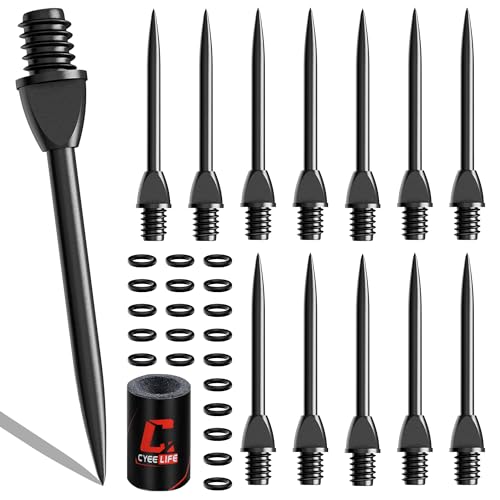 CyeeLife 12 Stück 2BA Steel dartpfeile Spitzen + 20 Stück Gummiringe + 1 Stück Dartpfeile Spitzer,Metallspitzen für Dartpfeile Umrüsten Softdart, Steeldartspitzen Metall,Dart Tip Konverter Tool von CyeeLife