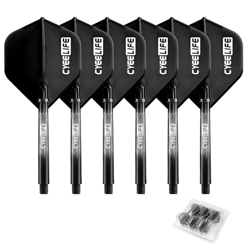 CyeeLife Dart Flight & PC Schäfte Set mit 12 stück O Ringe aus Metall,Dart zubehör,6er-Set (48mm) (Schwarz, 41mm) von CyeeLife