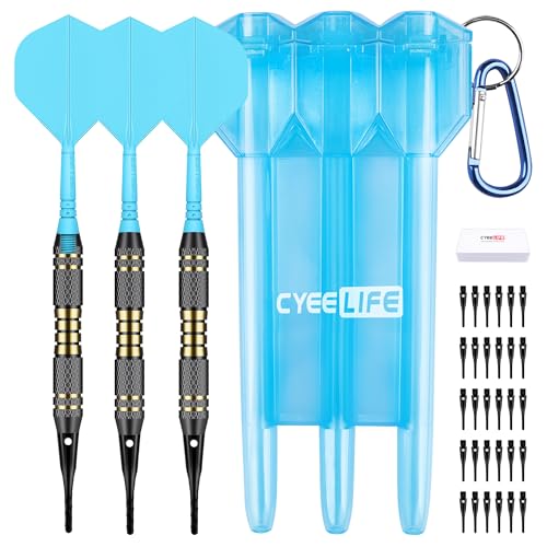 CyeeLife Dartpfeile mit Kunststoffspitze, Dart Pfeile Set, 3 Stück Dartpfeile Plastik für Elektronische Dartscheibe mit 30pcs Softdart Spitzen und Aufbewahrungsbox,18 Gramm Profi Softdarts dartpfeil von CyeeLife