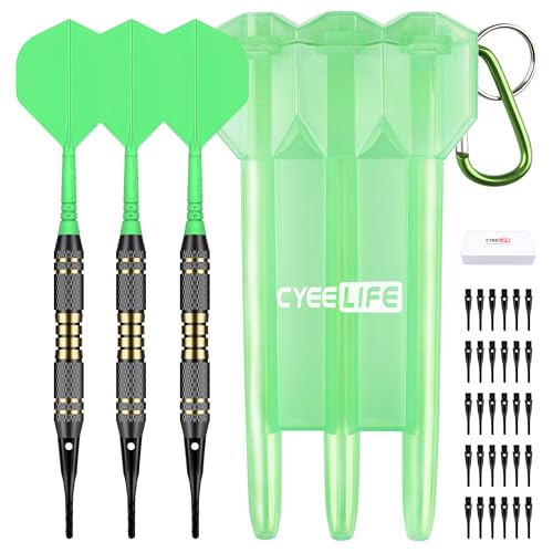 CyeeLife Dartpfeile mit Kunststoffspitze, Dart Pfeile Set, 3 Stück Dartpfeile Plastik für Elektronische Dartscheibe mit 30pcs Softdart Spitzen und Aufbewahrungsbox,18 Gramm Profi Softdarts dartpfeil von CyeeLife