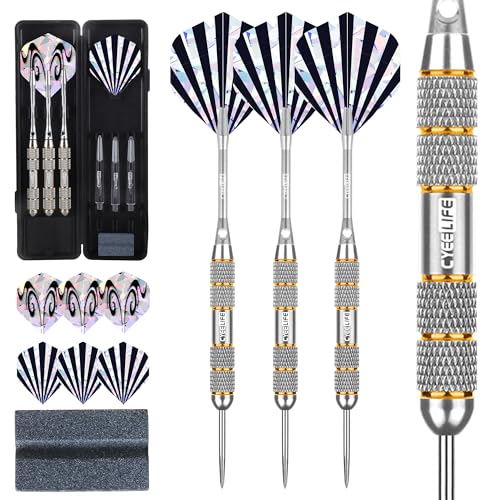 CyeeLife Dartpfeile mit Metallspitze 24 Gramm,3 Stück Dartpfeile Steeldarts,Steel Darts mit Aluminum Schäfte und PC Schäfte,6 Dart Flights und 1 Dart Tool Sharpener CyeeLife Dartpfeile mit Metallspitze 24 Gramm,3 Stück Dartpfeile Steeldarts,Steel Darts mit Aluminum Schäfte und PC Schäfte,6 Dart Flights und 1 Dart Tool Sharpener von CyeeLife