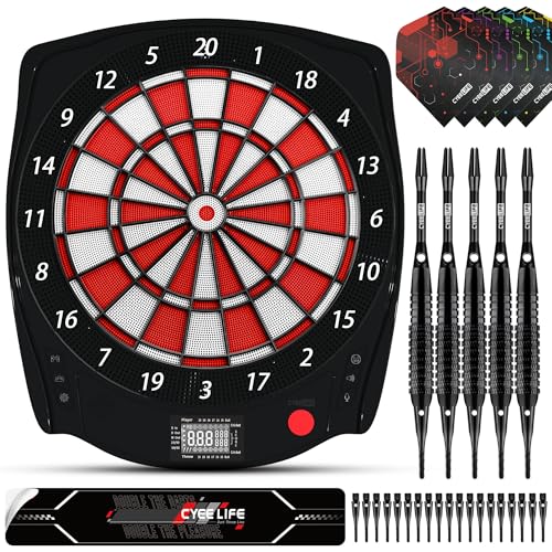 CyeeLife Elektronische Dartscheibe - Dartboard mit 12 Darts und Zubehör Set,34 Spiele 350 Varianten für1 bis 8 Spieler, 8 Soundstufen, Mehrsprachig (DE/EN/FR) CyeeLife Elektronische Dartscheibe - Dartboard mit 12 Darts und Zubehör Set,34 Spiele 350 Varianten für1 bis 8 Spieler, 8 Soundstufen, Mehrsprachig (DE/EN/FR) von CyeeLife