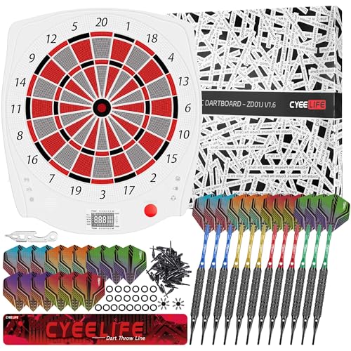 CyeeLife Elektronische Dartscheibe Profi Set mit Dart Throw Line,34 Spiele und 355 Variationen,Profi Dartscheibe für Batterien/Adapter für 1 bis 8 Spieler mit 12 Darts CyeeLife Elektronische Dartscheibe Profi Set mit Dart Throw Line,34 Spiele und 355 Variationen,Profi Dartscheibe für Batterien/Adapter für 1 bis 8 Spieler mit 12 Darts von CyeeLife
