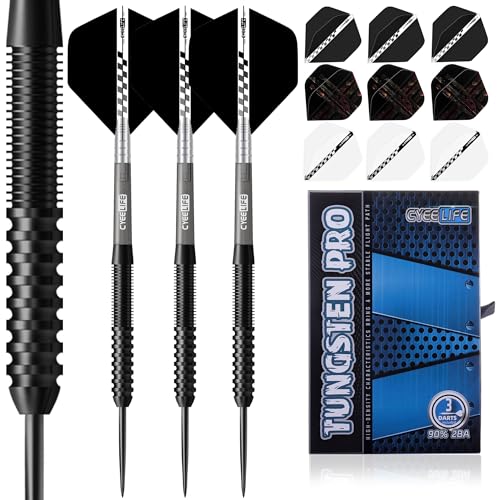 CyeeLife Tungsten Darts Set 23 Gramm,Professionelles Steel Darts mit 3 Schäften, 9 Flights und 1 Sharpener, Dartpfeile mit Metallspitze von CyeeLife