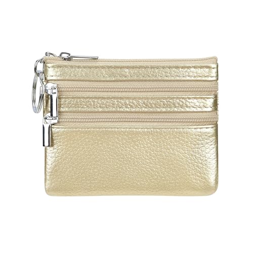 Damen Echtleder Münzbörsen Mini, Klein Geldbörse Münzegeldbörse mit Schlüsselanhänger,Gold Damen Echtleder Münzbörsen Mini, Klein Geldbörse Münzegeldbörse mit Schlüsselanhänger,Gold von Cynure