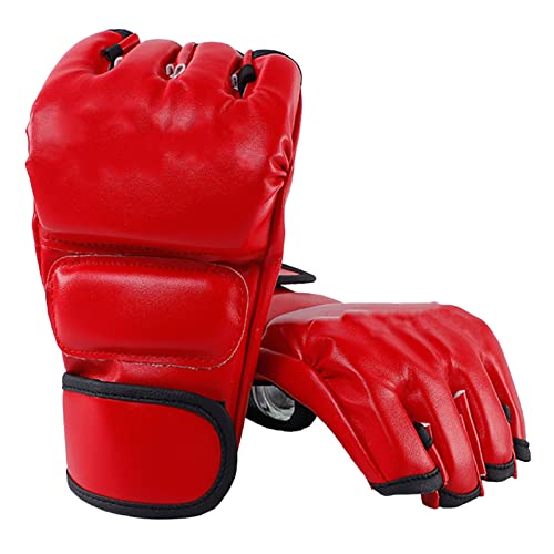 Boxhandschuhe, MMA-Handschuhe, Halbfinger-Stanzhandschuhe Mit Offenen Handflächen, Schwere Bag-Handschuhe, Kickbox-Handschuhe, Rot von Cyrank
