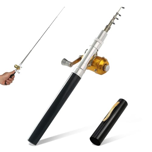 Cyrank Mini Pocket Pen Angelrute, Tragbarer Teleskop-Angelstift mit Angelrolle für Salzwasser, Mini Taschenstift Angelrute, Mini Tragbare Pen Angelrute Angelrute Pol mit Rolle, Süßwasser Cyrank Mini Pocket Pen Angelrute, Tragbarer Teleskop-Angelstift mit Angelrolle für Salzwasser, Mini Taschenstift Angelrute, Mini Tragbare Pen Angelrute Angelrute Pol mit Rolle, Süßwasser von Cyrank