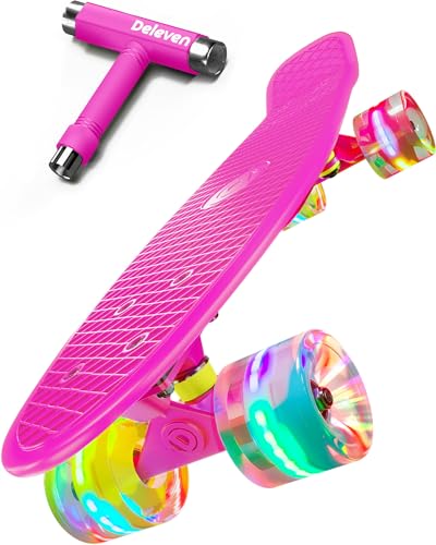 Deleven Skateboard mit LED Rollen, Skate Tool und ABEC 7 Lager - Kinder Erwachsene Anfänger - 56 cm von D Deleven