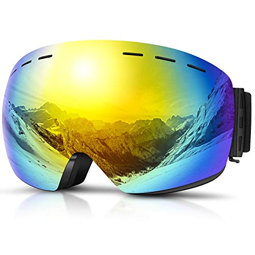 DADA-PRO Skibrille Herren Damen Snowboardbrille für brillenträger, Rahmenlose OTG Schneebrille für Erwachsene, Anti-Fog, 100% UV-Schutz (Gold) von DADA-PRO