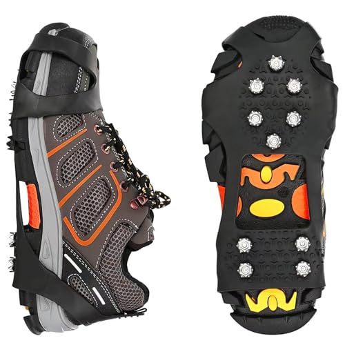 DAFROH Steigeisen für Schuhe, 10 Zähne Schuhkrallen, Eiskralle zum Spielen im Schnee, Anti Rutsch Schuhkralle mit Edelstahl Spikes für Wandern, Schnee, EIS, Trekking, Eisfischen (L (EU 40-44)) von DAFROH