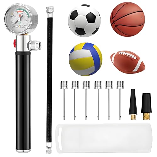 DAJASD Ballpumpe mit Manometer, Tragbare Luftpumpe mit 10 Ball Nadeln, 2 Düse & 1 Schlauch, Mini Handpumpe mit Aufblas & Abpumpfunktion für jeden Sportball Gymnastik Ball Fußball Basketbal Volleyball DAJASD Ballpumpe mit Manometer, Tragbare Luftpumpe mit 10 Ball Nadeln, 2 Düse & 1 Schlauch, Mini Handpumpe mit Aufblas & Abpumpfunktion für jeden Sportball Gymnastik Ball Fußball Basketbal Volleyball von DAJASD