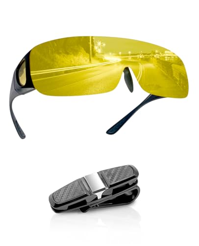 DAJOOEE Klappbrille, blendfrei, Nachtsicht, zum Autofahren, passt über Brillen, Sonnenbrillen für Männer und Frauen, mit Auto-Brillenhalter, gelb von DAJOOEE