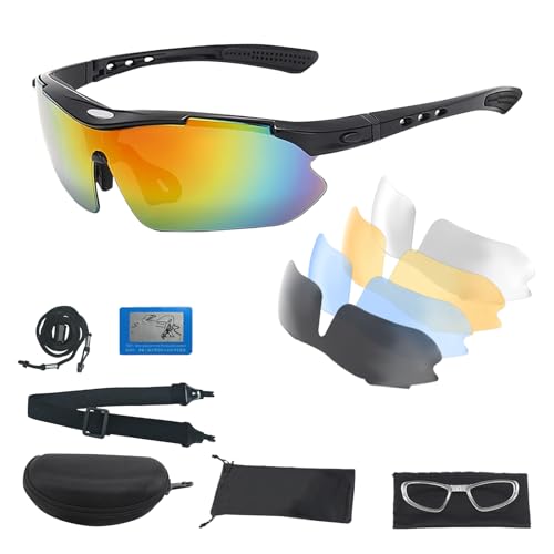 11 Stück Polarisiert Fahrradbrille, UV-Schutz Sonnenbrille, Sportbrille mit 5 Wechselgläser zum Outdoor-Sport, Radfahren, Laufen, Angeln für Damen und Herren von DALAETUS