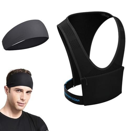 2 Stück Joggen Handyhalterung Und Sport Stirnband Set, Verstellbare Wasserfester Laufweste Reflektierend Für Herren Und Damen, Schwarz Schweißband Für Männer Frauen Joggen Walking Gym Workout von DALAETUS