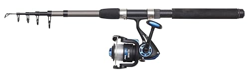 DAM Full Tech Tele Spinning Combo, Süßwasserangler Angelrute Rolle Hecht Barsch Zander Mehr, Starkes Leichtgewicht Vielseitig, Schwarz Grau, 2.40m Mäßig schnelle Rute, 3000er Rolle von DAM