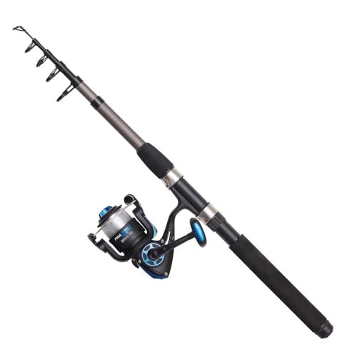 DAM Full Tech Tele Spinning Combo, Süßwasserangler Angelrute Rolle Hecht Barsch Zander Mehr, Starkes Leichtgewicht Vielseitig, Schwarz Grau, 2.40m Mäßig schnelle Rute, 3000er Rolle von DAM