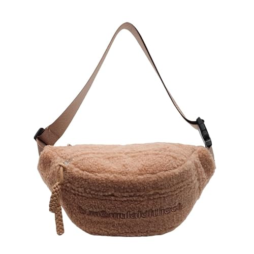 DAMAIAZG Fleece-Sherpa-Umhängetasche for Damen, Mini-Überall-Gürteltasche mit Hardware-Schnalle, Trendige, modische, niedliche Hüfttasche, Winter-Plüsch-Hüfttasche, Reise-Brusttasche von DAMAIAZG