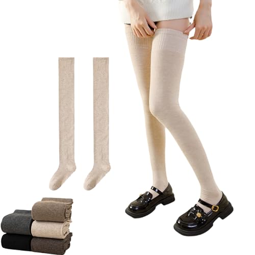 Thickened High Stockings, Women Thigh High Socks, Extra Long Cotton Knit Warm Thick High Long Stockings Leg Warmers (Off-White,Free Size) von DANC