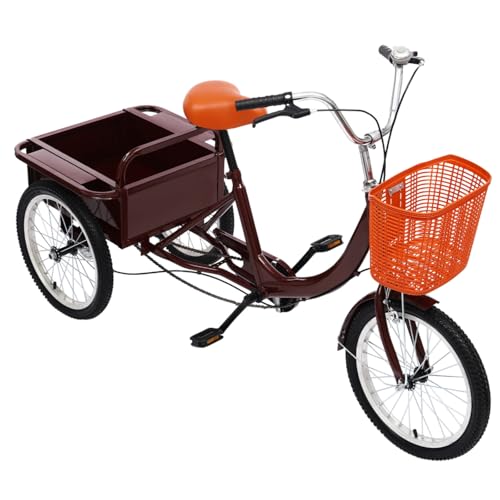 DAOHHFO 18 Zoll Dreirad für Erwachsene Cruise Bike, Senioren Dreirad für Menschen, Tricycle für Adults Höhenverstellbar mit Einkaufskorb, für mit Einer Größe von 1.55-1.75M & 150KG (Rot) von DAOHHFO