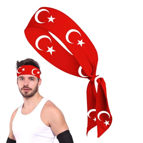DASHIELL Stirnbänder zum Laufen, schweißableitendes Kopfband - Türkei-Flagge-Lauf-Stirnbänder - Atmungsaktives Damen-Sportkopftuch zum Laufen, Fußball, Yoga, Wandern von DASHIELL