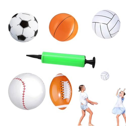 DAWCBVJQ Aufblasbares Ballset, aufblasbare Sportbälle | 5X aufblasbarer Hüpfball mit 1 Pumpe | Spielzeug-Sportbälle, Schwimmbadspielzeug, Outdoor-Aktivitäten für Kinder, Mädchen, Erwachsene von DAWCBVJQ