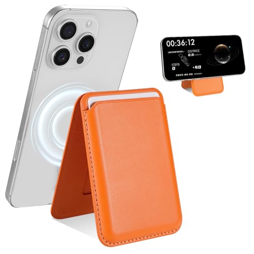 DAWEIXEAU Magnetische für MagSafe Wallet, Card Holder Wallet mit Ständer für iPhone 16/15/14/13/12 Serie, Speichert 1-3 Karten Orange von DAWEIXEAU