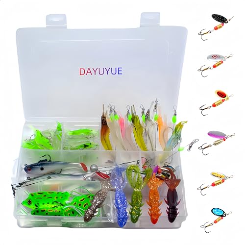 DAYUYUE 210 Stück Weicher Köder Angelköder-Set mit Bionic Soft Shrimp Soft Plastic Bait Bionic Soft Shrimp Bionic Frog Soft Fish Angelhaken Bionic Fish Wire Für das Angeln im Süß- und Salzwasser von DAYUYUE