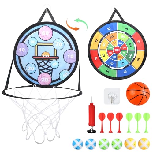DBREAKS Dartscheibe Kinder mit Basketballkorb, 37cm Spielzeug Doppelseitige Dartscheibe, Faltbares Indoor und Outdoor Wurfspie, Doppelseitige Klettball Dartscheibe für Zimmer, Kinder Geschenke DBREAKS Dartscheibe Kinder mit Basketballkorb, 37cm Spielzeug Doppelseitige Dartscheibe, Faltbares Indoor und Outdoor Wurfspie, Doppelseitige Klettball Dartscheibe für Zimmer, Kinder Geschenke von DBREAKS