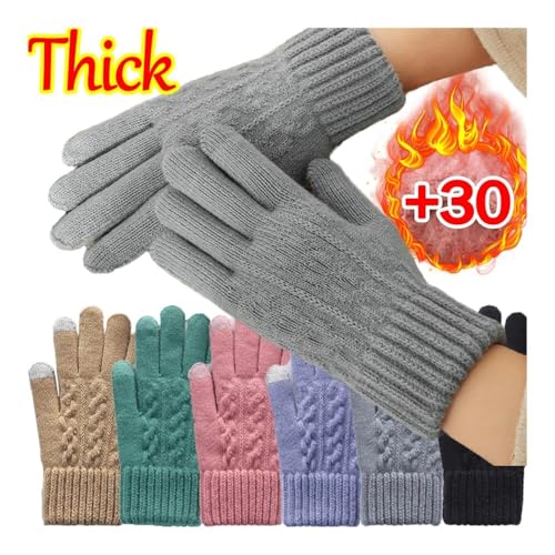 DCNIYT Bunte gestrickte Vollfinger-Handschuhe für Damen, Winter, warm, solide Wolle, Samt, dick, Radfahren, Fahren, Touchscreen-Handschuh (schwarz) von DCNIYT