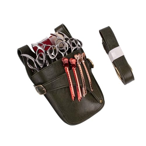 DCNIYT Scherentasche aus echtem Leder, mit Clips, Tasche für Friseure, Friseure, Schere, Holster, Tasche mit Hüft- und Schultergurt, grün, 1 Stpck von DCNIYT