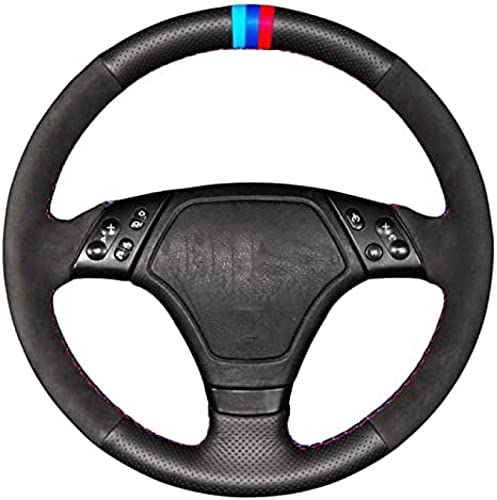 Handgenähter Auto-Lenkradbezug aus Wildleder, passend für BMW E36 1996 1997 1998-2000 E46 1998 1999 2000, rote und Blaue Linie von DCXXAN