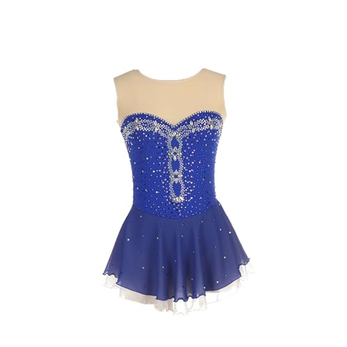 DDJITUO Eiskunstlauf Kleid, Ärmelloses Wettkampfkostüm mit glänzenden Strass-Blumen, Gymnastik-Ballett-Tanz-Trikotkleid,2XS,Blue von DDJITUO