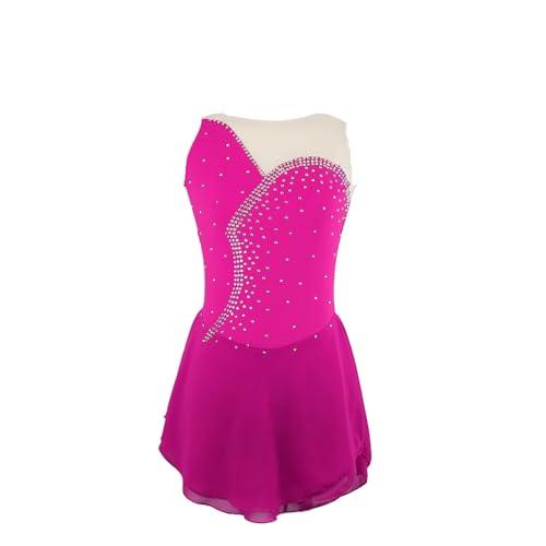 DDJITUO Eiskunstlauf Kleid, Ärmelloses Wettkampfkostüm mit glänzenden Strass-Stickereien, Gymnastik-Lyrisches Ballett-Tanz-Trikot, Eislaufkleid,S, Rose red von DDJITUO