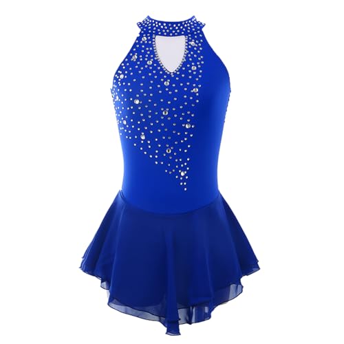 DDJITUO Eiskunstlauf Kleid, Bequemes Wettkampfkostüm aus Netzstoff mit Strasssteinen, Gymnastik-, Lyrischer-Ballett-Tanz-Trikot, Eislaufkleid,S,Royal Blue von DDJITUO