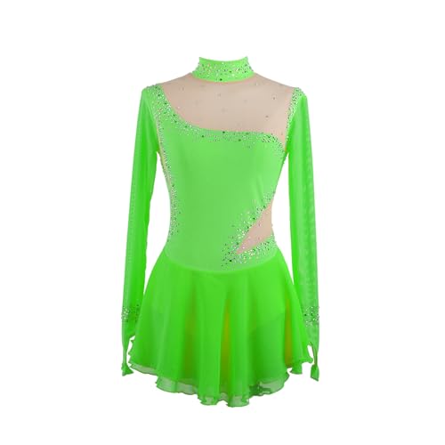 DDJITUO Eiskunstlauf Kleid, Einfacher Stehkragen mit Strass-Fingerspitzenärmeln Wettkampfkostüm, Gymnastik-Lyrisches Ballett-Tanztrikot, Eislaufkleid,S,Green von DDJITUO