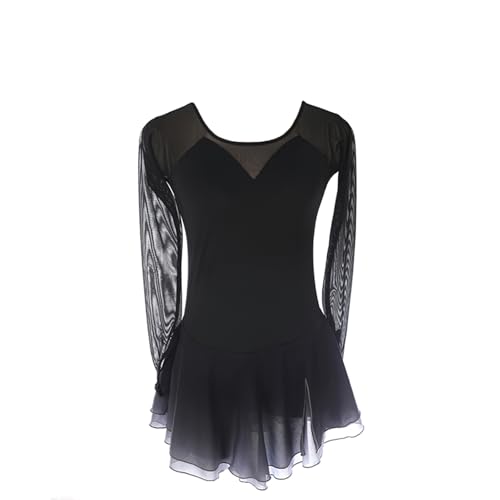 DDJITUO Eiskunstlauf Kleid, Einfaches Wettkampfkostüm mit Farbverlaufsnetz, Gymnastik-Ballett-Tanz-Trikotkleid,XS,Black von DDJITUO