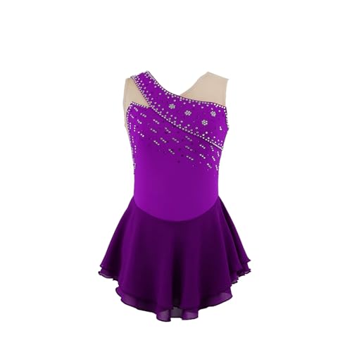 DDJITUO Eiskunstlauf Kleid, Einfaches ärmelloses Wettkampfkostüm mit Rautenblumenmuster, Gymnastik-Lyrik-Ballett-Tanz-Trikot, Eislaufkleid,XS, Purple von DDJITUO