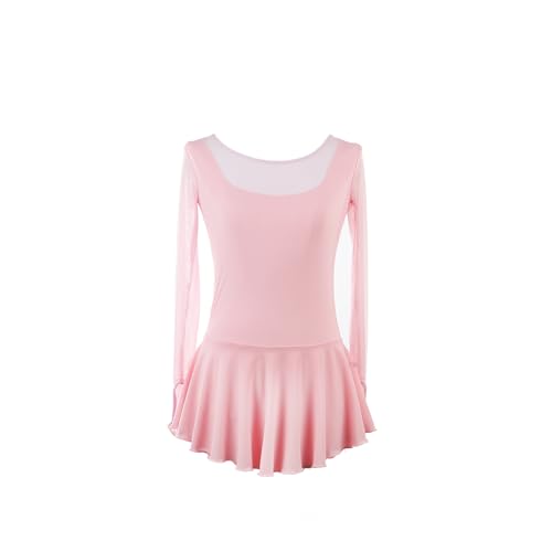 DDJITUO Eiskunstlauf Kleid, Einfaches einfarbiges Wettkampfkostüm mit Rundhalsausschnitt, Gymnastik-, lyrisches Ballett- und Tanztrikot, Eislaufkleid,3XS,Light pink von DDJITUO