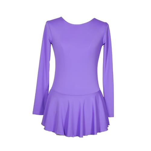 DDJITUO Eiskunstlauf Kleid, Einfarbiges langärmliges Wettkampfkostüm, Gymnastik-, Lyrischer-Ballett-Tanz-Trikot, Eislaufkleid,2XL,Violet von DDJITUO