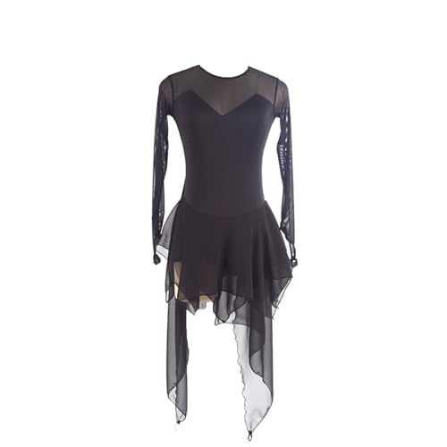 DDJITUO Eiskunstlauf Kleid, Einfarbiges langärmliges Wettkampfkostüm, Gymnastik-Ballett-Tanz-Trikotkleid,S,Black von DDJITUO