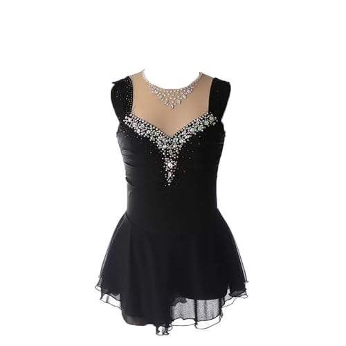 DDJITUO Eiskunstlauf Kleid, Elegantes ärmelloses Wettkampfkostüm mit Strasssteinen, Gymnastik-Ballett-Tanz-Trikotkleid,2XS, Black von DDJITUO