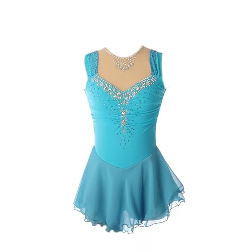 DDJITUO Eiskunstlauf Kleid, Elegantes ärmelloses Wettkampfkostüm mit Strasssteinen, Gymnastik-Ballett-Tanz-Trikotkleid,2XS, Sky Blue von DDJITUO