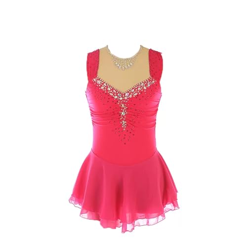 DDJITUO Eiskunstlauf Kleid, Elegantes ärmelloses Wettkampfkostüm mit Strasssteinen, Gymnastik-Ballett-Tanz-Trikotkleid,3XL, Rose red von DDJITUO