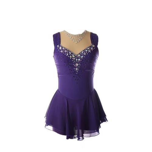 DDJITUO Eiskunstlauf Kleid, Elegantes ärmelloses Wettkampfkostüm mit Strasssteinen, Gymnastik-Ballett-Tanz-Trikotkleid,M, Violet von DDJITUO